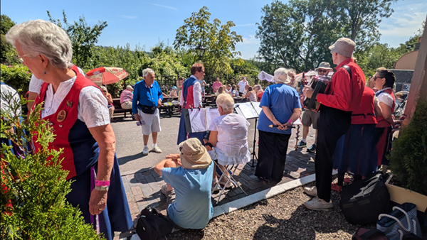 Dancers and musicians preparing to perform at Bridgnorth